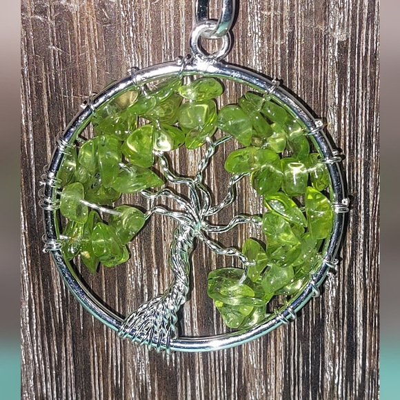 Green Peridot Tree of Life Wire Wrapped Pendant Necklace - Picture 3 of 3